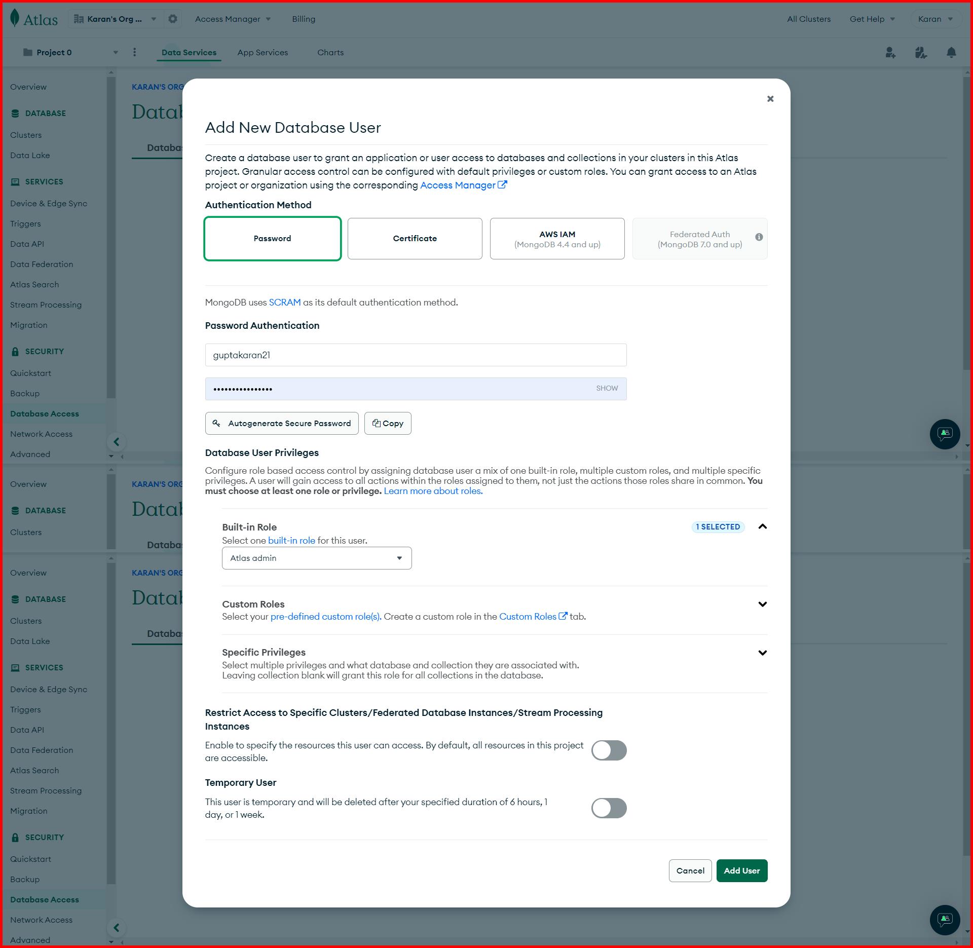 Picture showing adding the admin access to the user